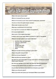 English Worksheet: Lets talk about your hometown!  
