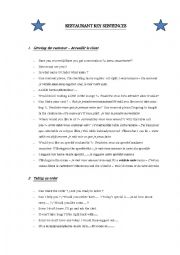 English Worksheet: Restaurant Key Sentences
