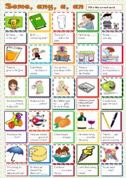 English Worksheet: Some, any, an, a