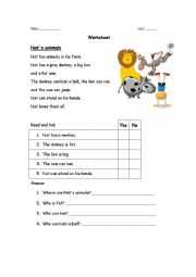 English Worksheet: reading comprehension animals 