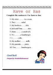 English Worksheet: Have or Has