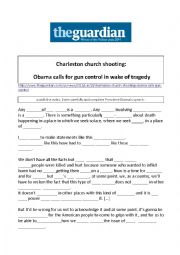 English Worksheet: Charleston Church shooting : Obamas speech