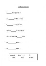 Maths vocabulary and sentences