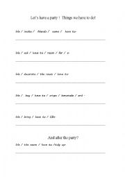 English Worksheet: Preparing a party