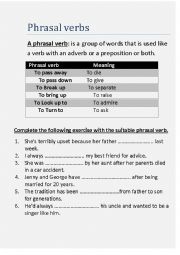 English Worksheet: Phrasal verbs 