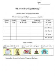 English Worksheet: Where were you?