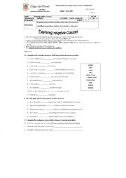 English Worksheet: defining relative clauses