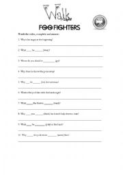 English Worksheet: Walk by the Foo Fighters Video activity