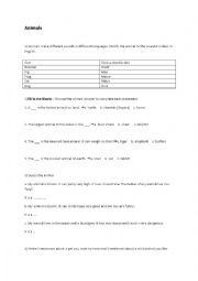 English Worksheet: Animals