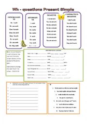English Worksheet: WH QUESTIONS PRESENT SIMPLE