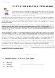 English Worksheet: Part time jobs of teens