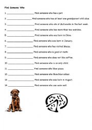 English Worksheet: find someone who