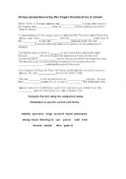 Enrique Iglesias Drone Accident worksheet