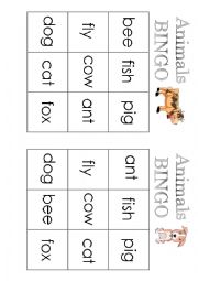 English Worksheet: Animals  Bingo Game