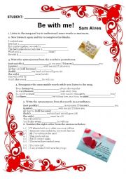 English Worksheet: BE WITH ME - SAM ALVES