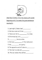 English Worksheet: The Alphabet D Vocabulary Test