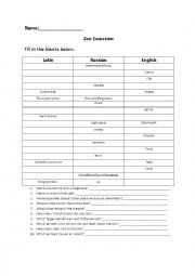 Zoo Excursion worksheet