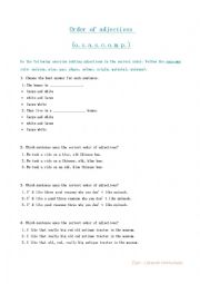 English Worksheet: Order of adjectives. The OSASCOMP rule.