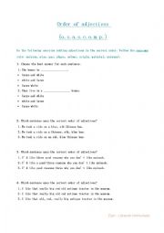 English Worksheet: Order of adjectives. The OSASCOMP rule.