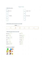 English Worksheet: days of the week,seasons, numbers and months