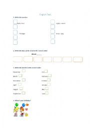 days of the week,seasons, numbers and months