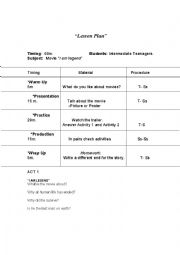 English Worksheet: Parts of a story by using movies (I AM LEGEND) Lesson Plan + activities