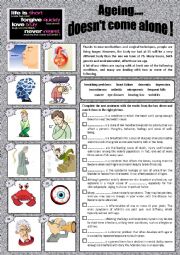 English Worksheet: AGEING doesnt come alone. Introduction, vocabulary related to health. + Key