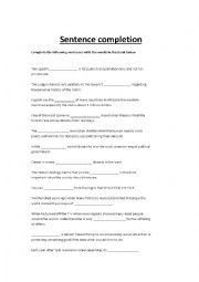 English Worksheet: Sentence completion 