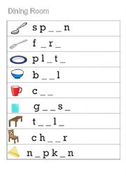 English Worksheet: THINGS IN THE DINING ROOM