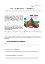 English Worksheet: Why and How do volcanoes erupt?