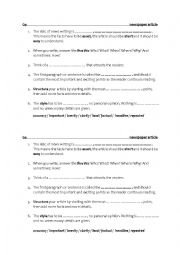 English Worksheet: how to write a newspaper article
