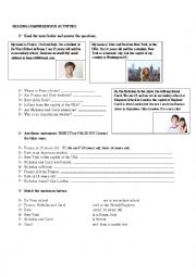 English Worksheet: Simple present Reading Comprehension activity