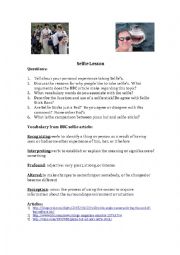 English Worksheet: Selfie Photo Vocabulary and Conversation Discussion lesson 