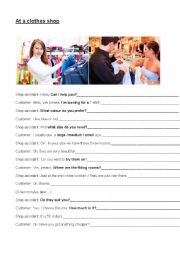 English Worksheet: Conversation at a clothes shop