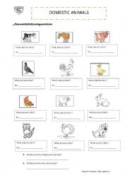 domestic animals worksheet