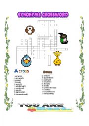 English Worksheet: SYNONYMS CROSSWORD 