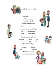 English Worksheet: the family song