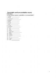 English Worksheet: countable/uncountable nouns