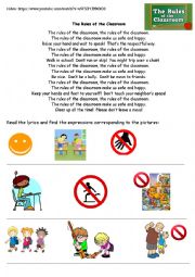 English Worksheet: The Rules of the Classroom- song
