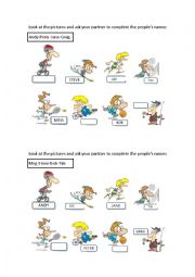 English Worksheet: Look at the pictures and ask your partner to complete the sentences