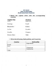 English Worksheet: Test on geography