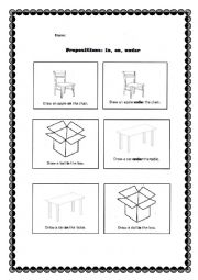 English Worksheet: PREPOSITIONS  IN,ON,UNDER