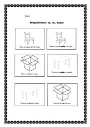 English Worksheet: PREPOSITIONS  IN,ON,UNDER