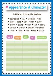 English Worksheet: Appearance & Character