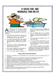 English Worksheet: Topic for Speaking: 8 signs you are working too much 