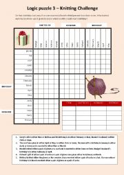 English Worksheet: Logic Puzzle - Knitting Challenge