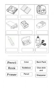 English Worksheet: School object and snacks
