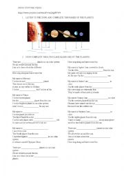 English Worksheet: Solar System Song