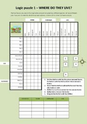 English Worksheet: Logic Puzzle - Where do you live?