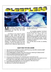 English Worksheet: Topic for Speaking: Sleepless